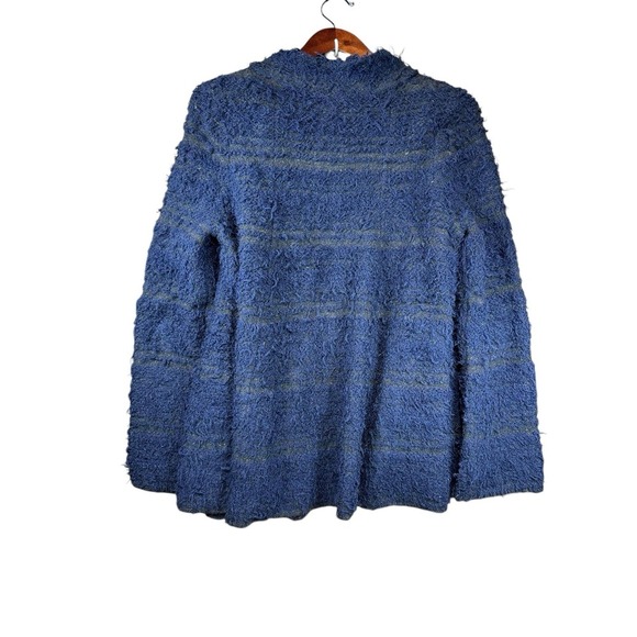 Free people Blue Fuzzy Striped Button Up Coat Jacket Unique Collarless S/P - Picture 6 of 11